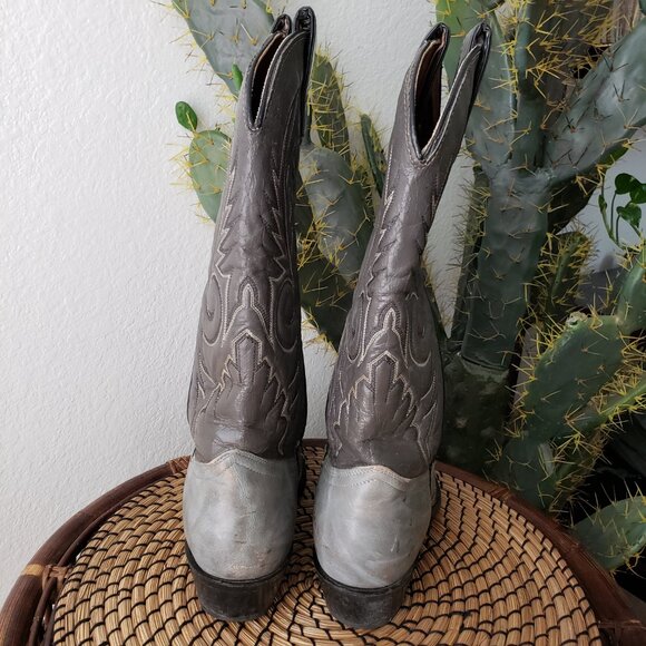 Vintage TEXAS Made Western Cowboy Boots Embroidered Leather Gray size 8.5D Men's - Picture 8 of 13